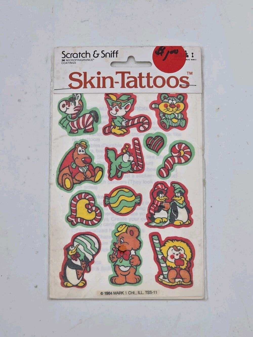 Vintage 1984 Morgan Mark 1 Christmas Animals Scratch N Sniff Tattoo Sticker